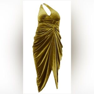 NWT Prettylittlething Olive Velvet One Shoulder Corset Dress